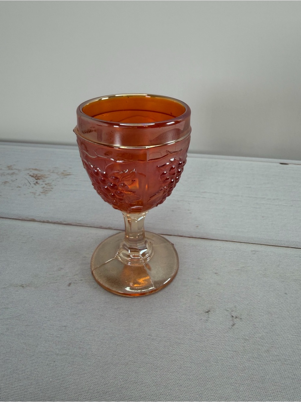 Vintage Imperial Glass Grape Marigold Carnival Glass 4" Cordial Wine Glass
